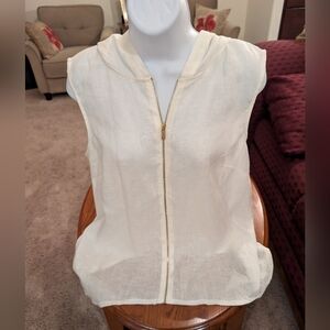 Calvin Klein Linen Sleeveless White Zip-Up Hoodie - Size M